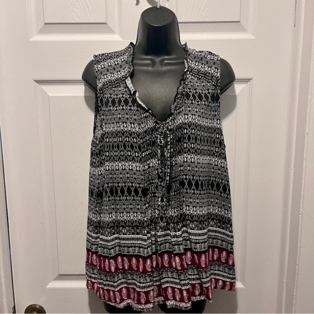 3/30$💥 Faded Glory Top Cami Blouse Boho Large black summer V-Neck Sleeveless